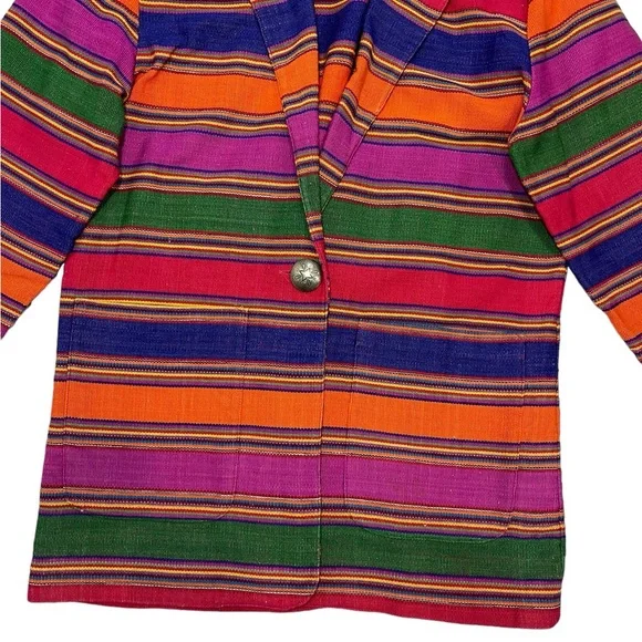 Vintage Weekend Wear 90s Striped Blanket Weave Jacket Long Western Aztec Blazer - Picture 15 of 16